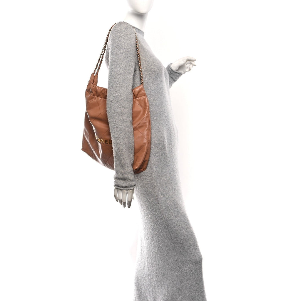 Shiny Calfskin Quilted Chanel 22 Camel