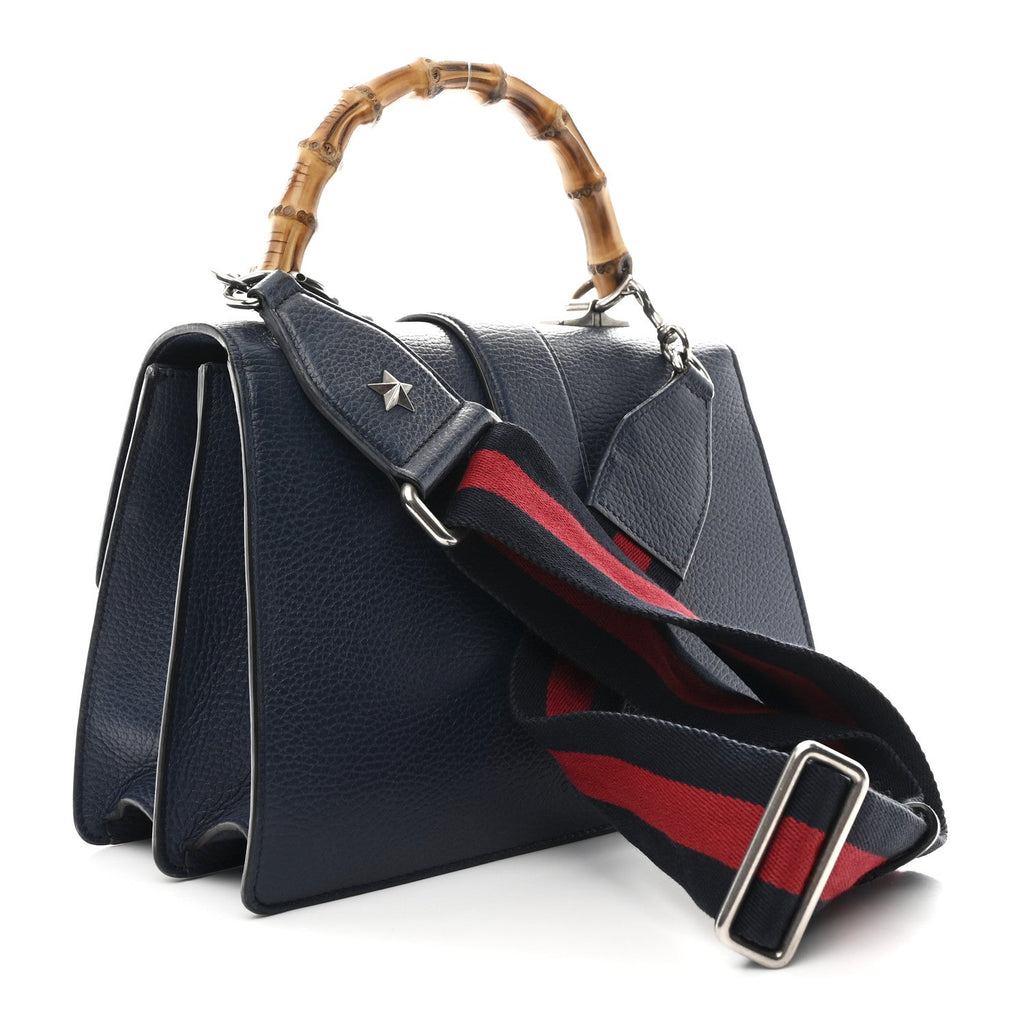 Dollar Calfskin Crystal Web Medium Dionysus Bamboo Top Handle Bag Blue Agata Montana Sapphire