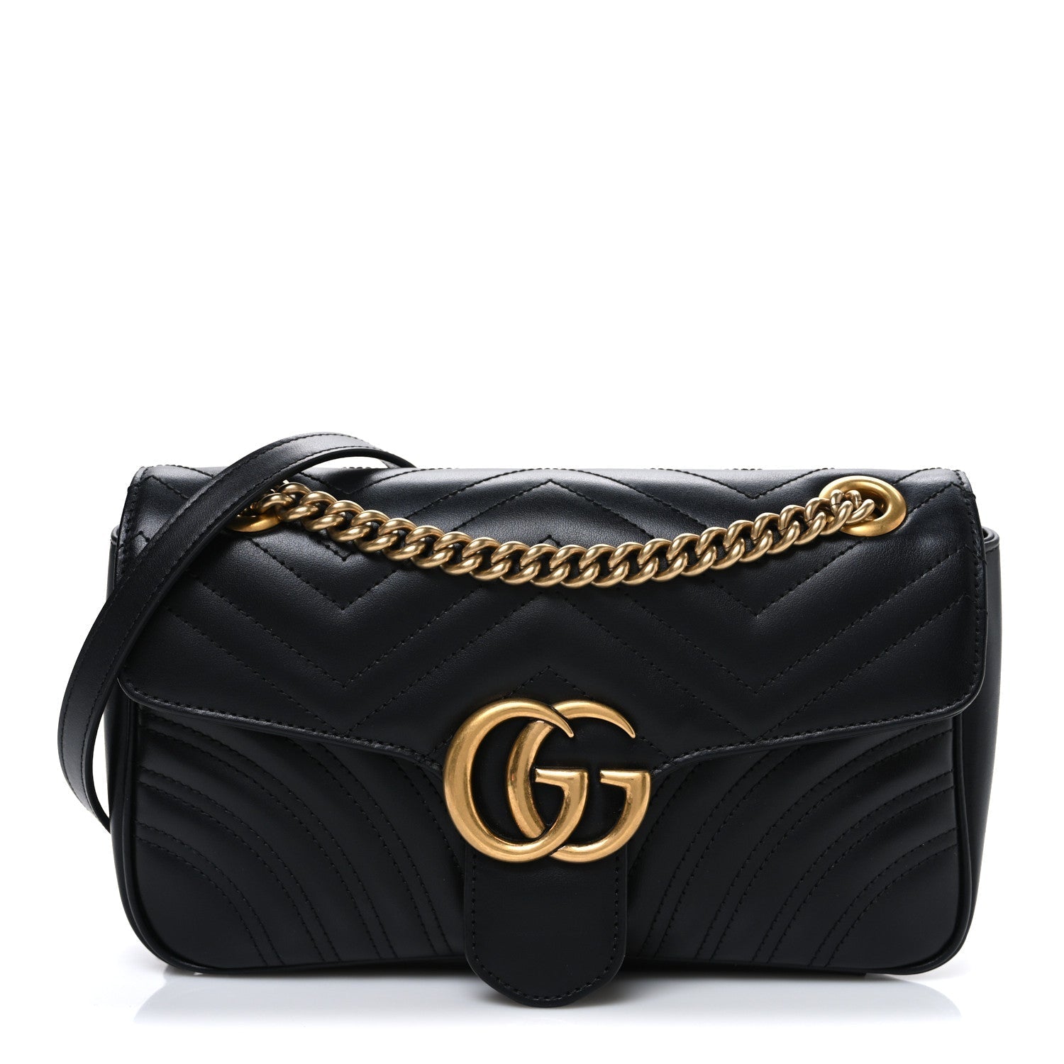 Calfskin Matelasse Small GG Marmont Shoulder Bag Black