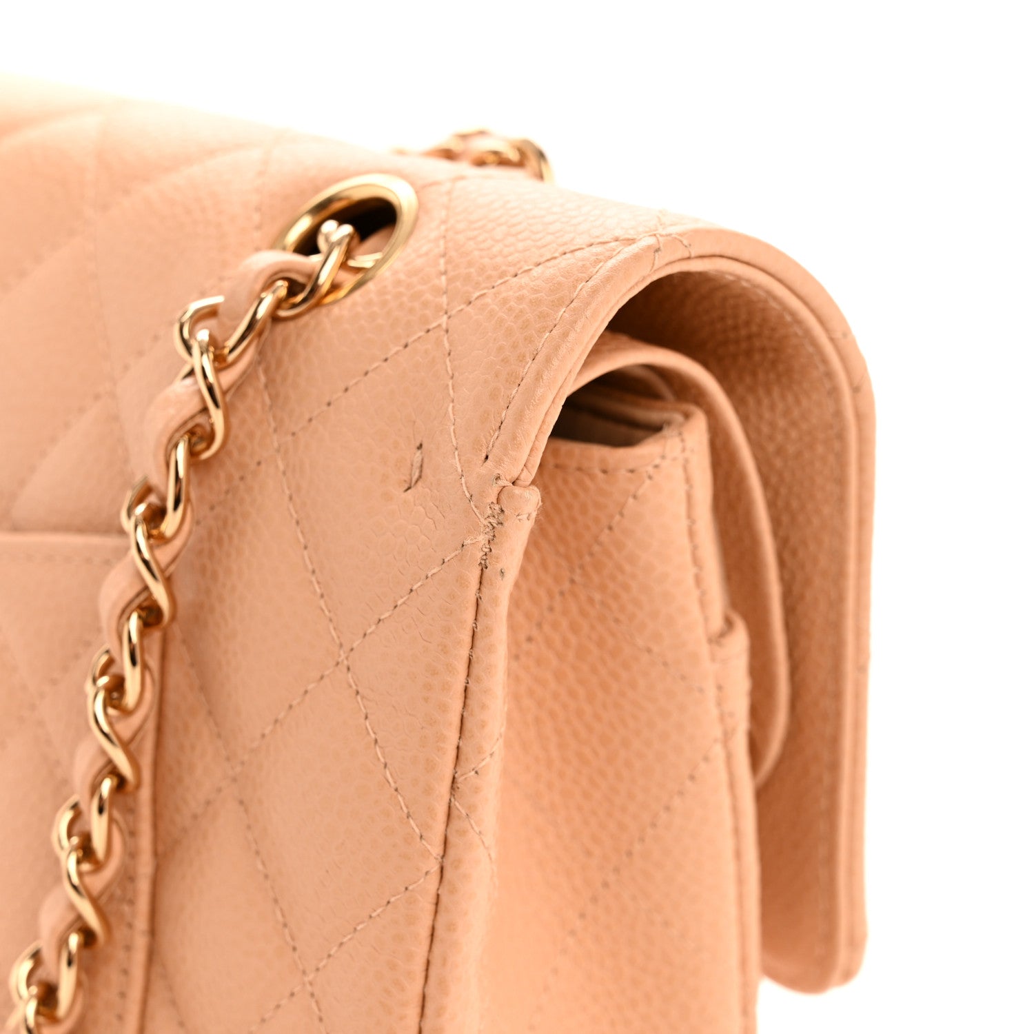 Caviar Quilted Medium Double Flap Beige Clair