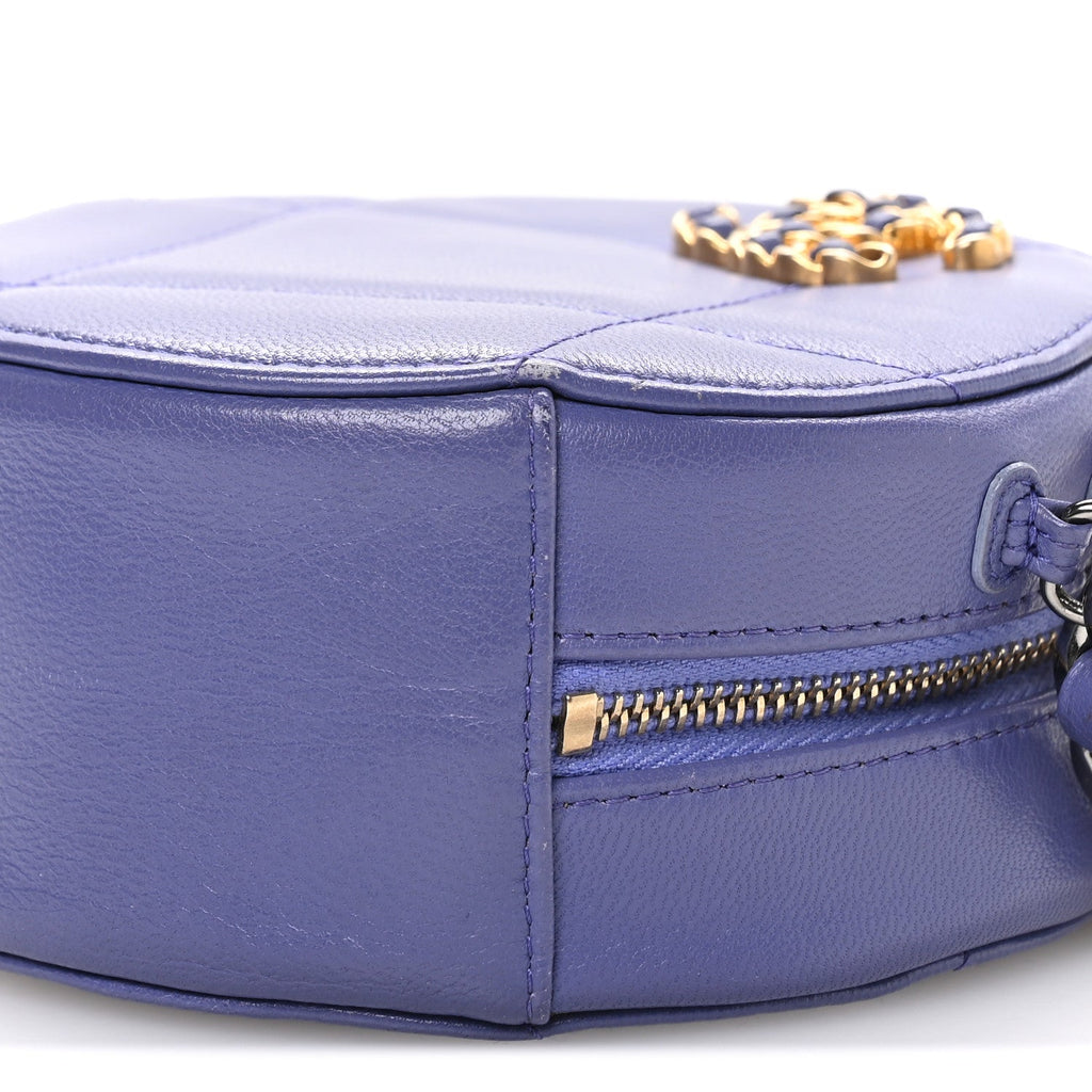 Lambskin Quilted Chanel 19 Round Clutch With Chain Purple