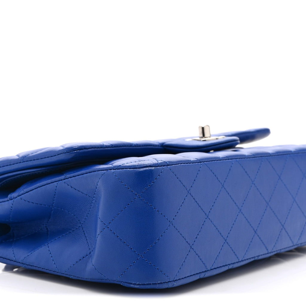 Lambskin Quilted Medium Double Flap Blue