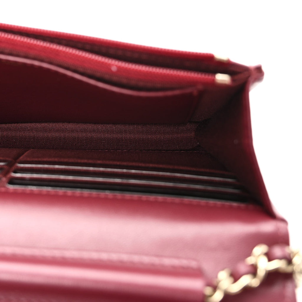 Lambskin Quilted Wallet On Chain WOC Burgundy