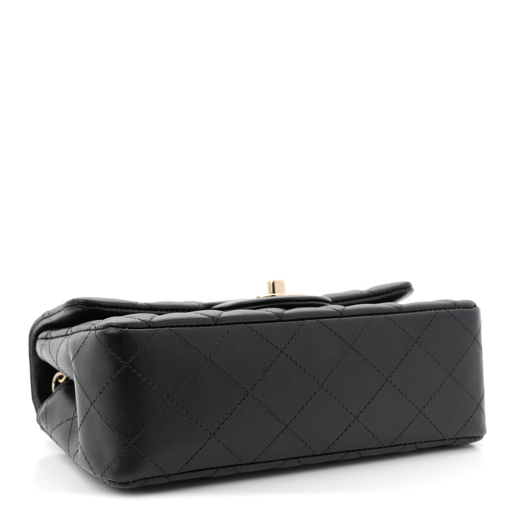 Lambskin Quilted Mini Rectangular Flap Black