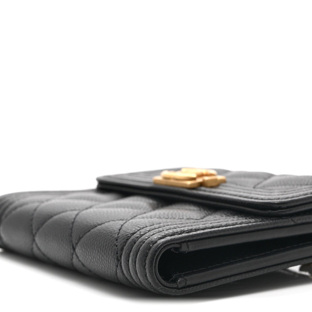 Caviar Quilted Compact Boy Wallet Black
