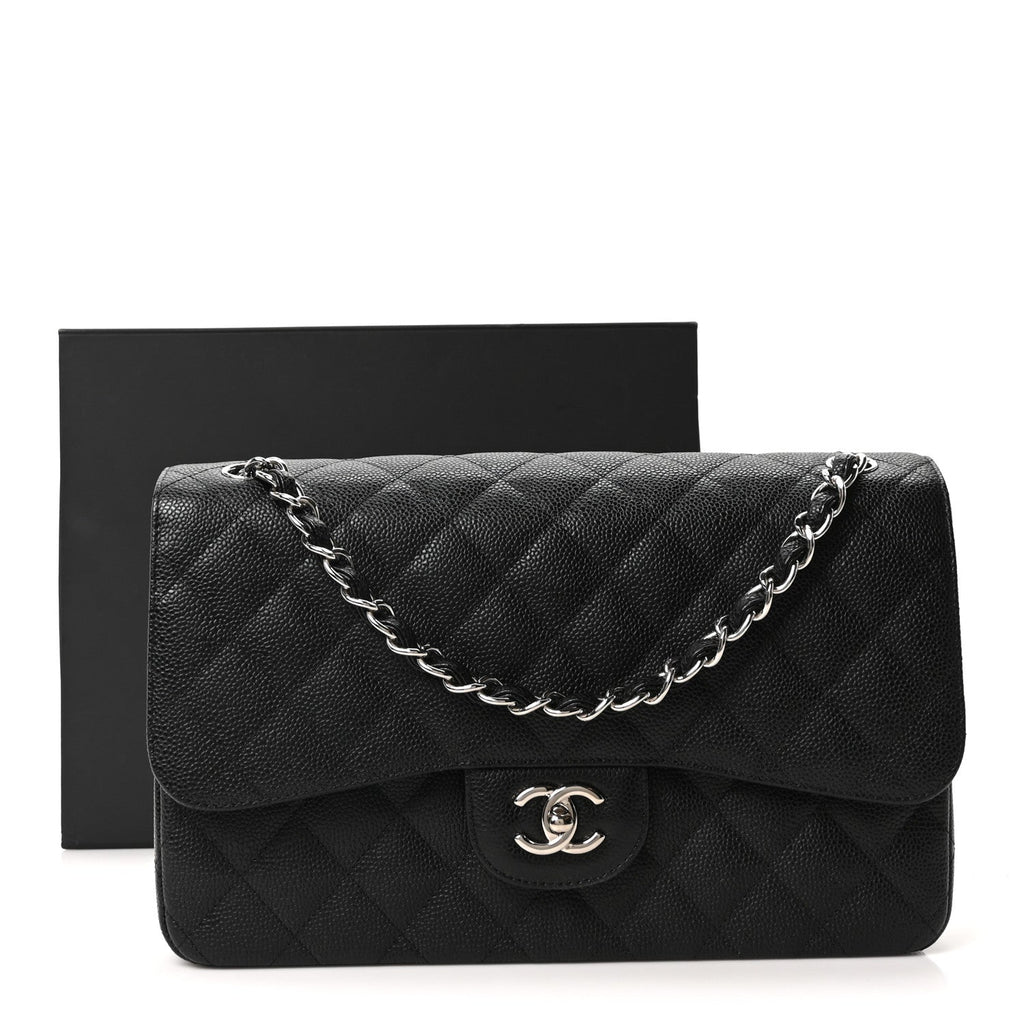 Caviar Quilted Jumbo Double Flap Black