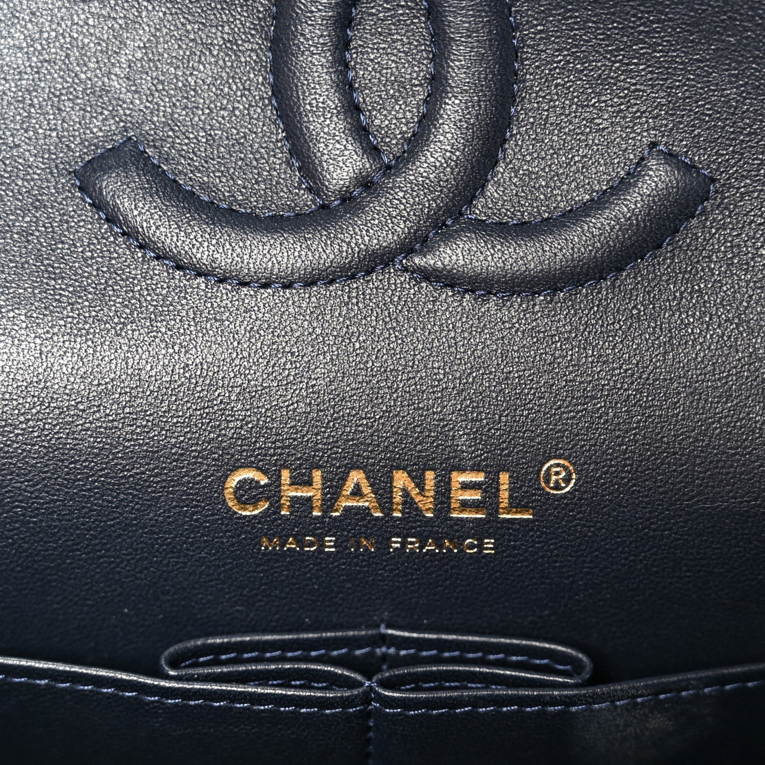 Denim Quilted Medium Double Flap Dark Blue
