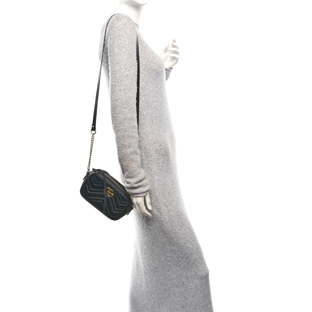 Calfskin Matelasse Small GG Marmont Chain Shoulder Bag Black