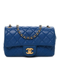 Lambskin Quilted Pearl Crush Mini Rectangular Flap Blue