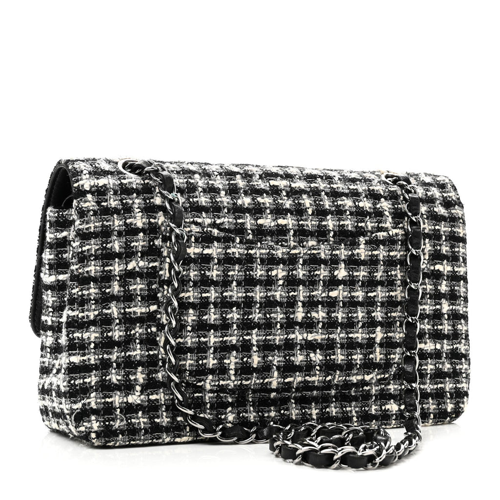 Tweed Quilted Medium Double Flap Black
