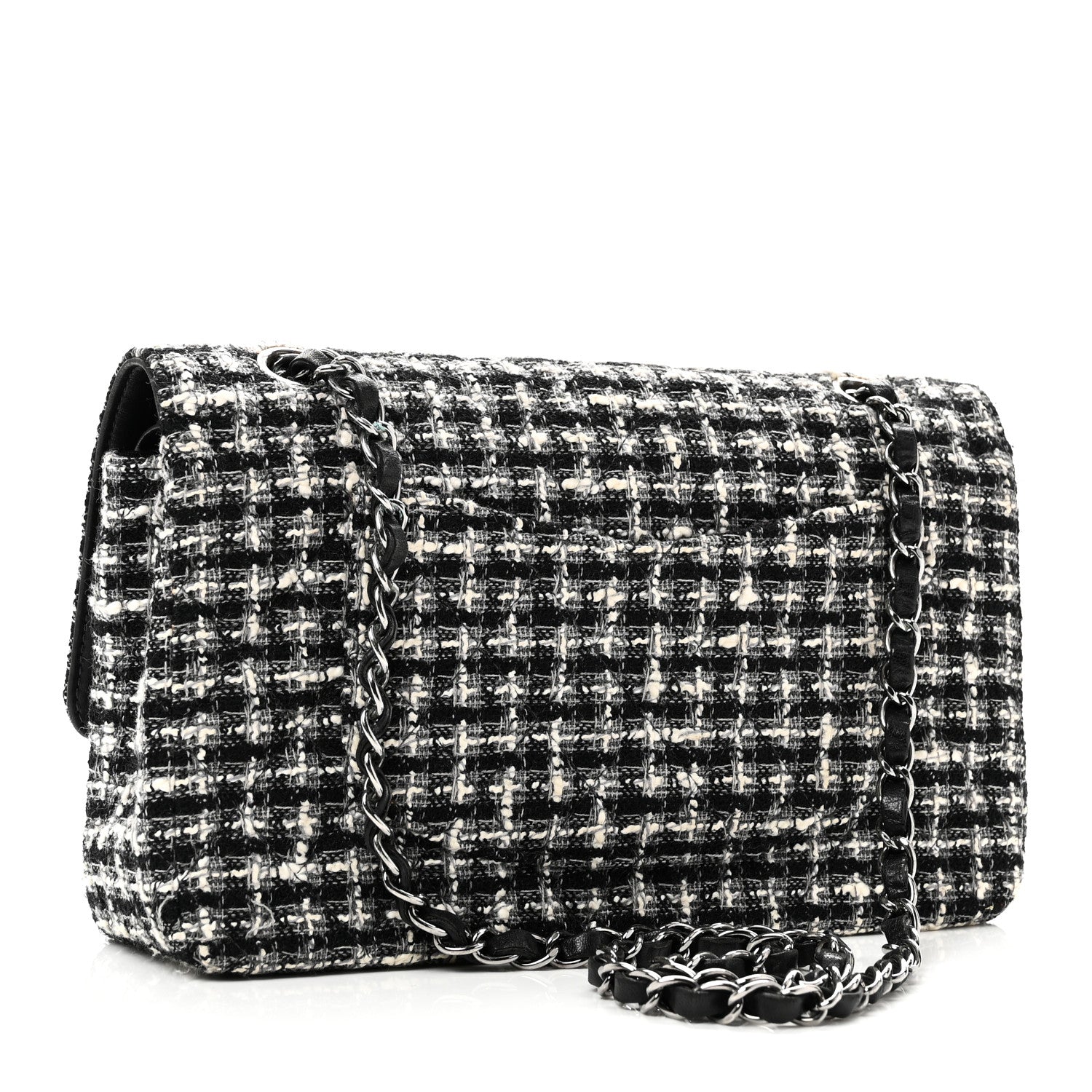 Tweed Quilted Medium Double Flap Black