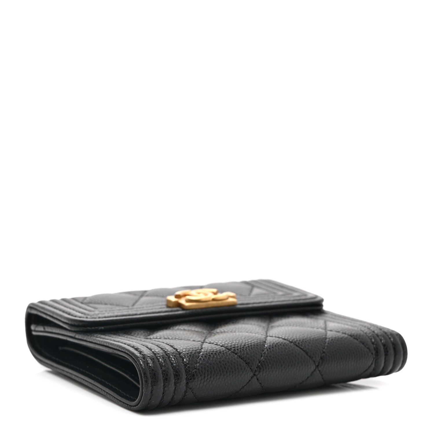 Caviar Quilted Compact Boy Wallet Black