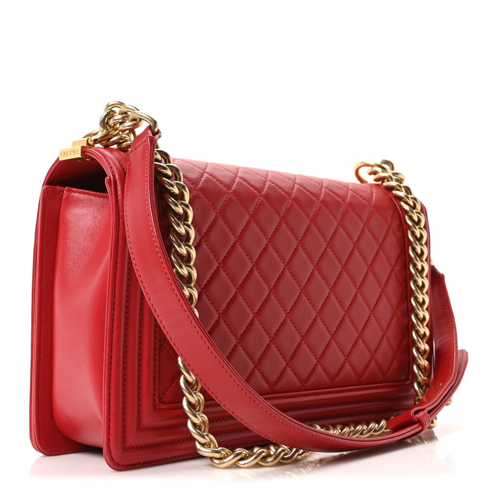 Lambskin Quilted New Medium Boy Flap Red