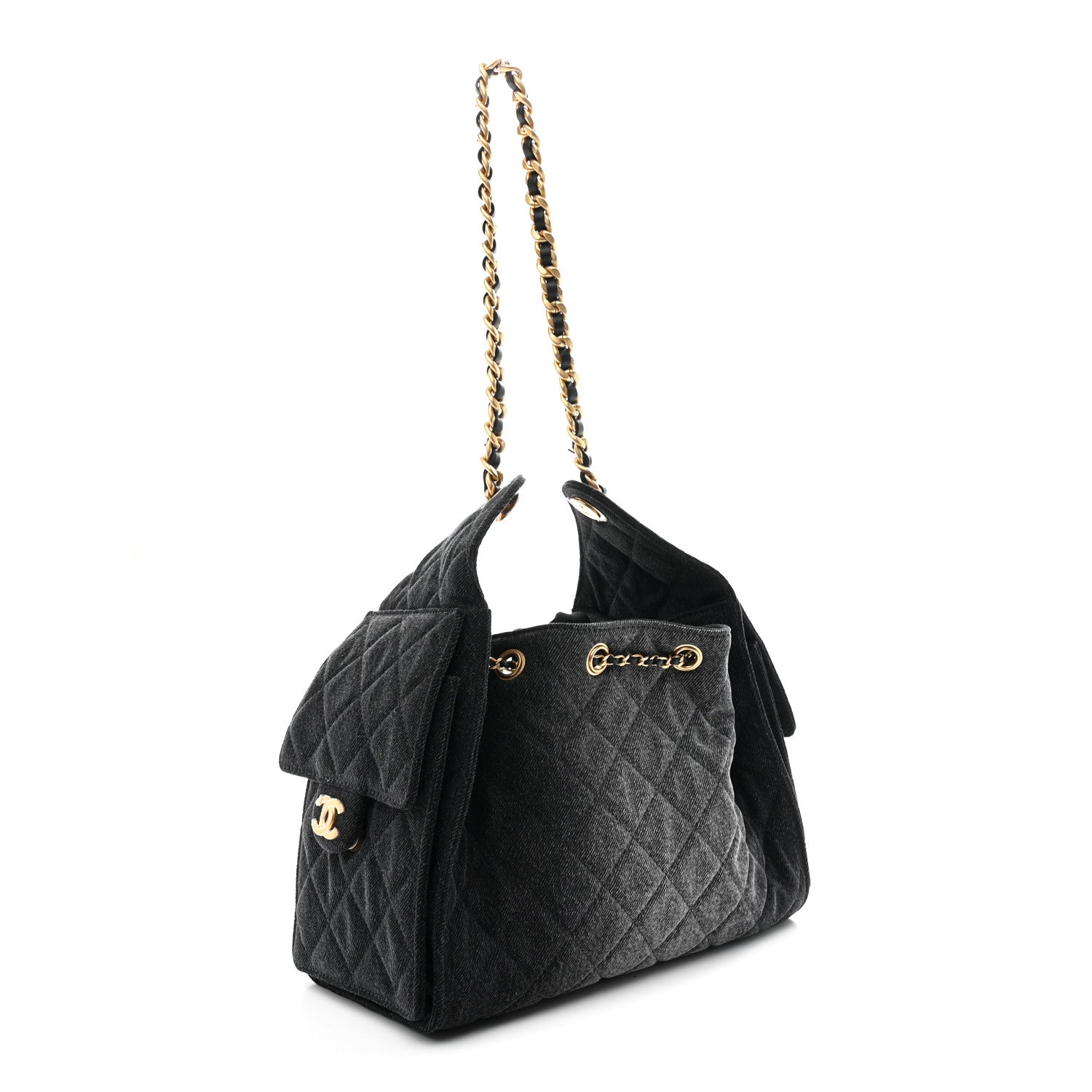Washed Denim Quilted Small Chanel 25 Handbag Black