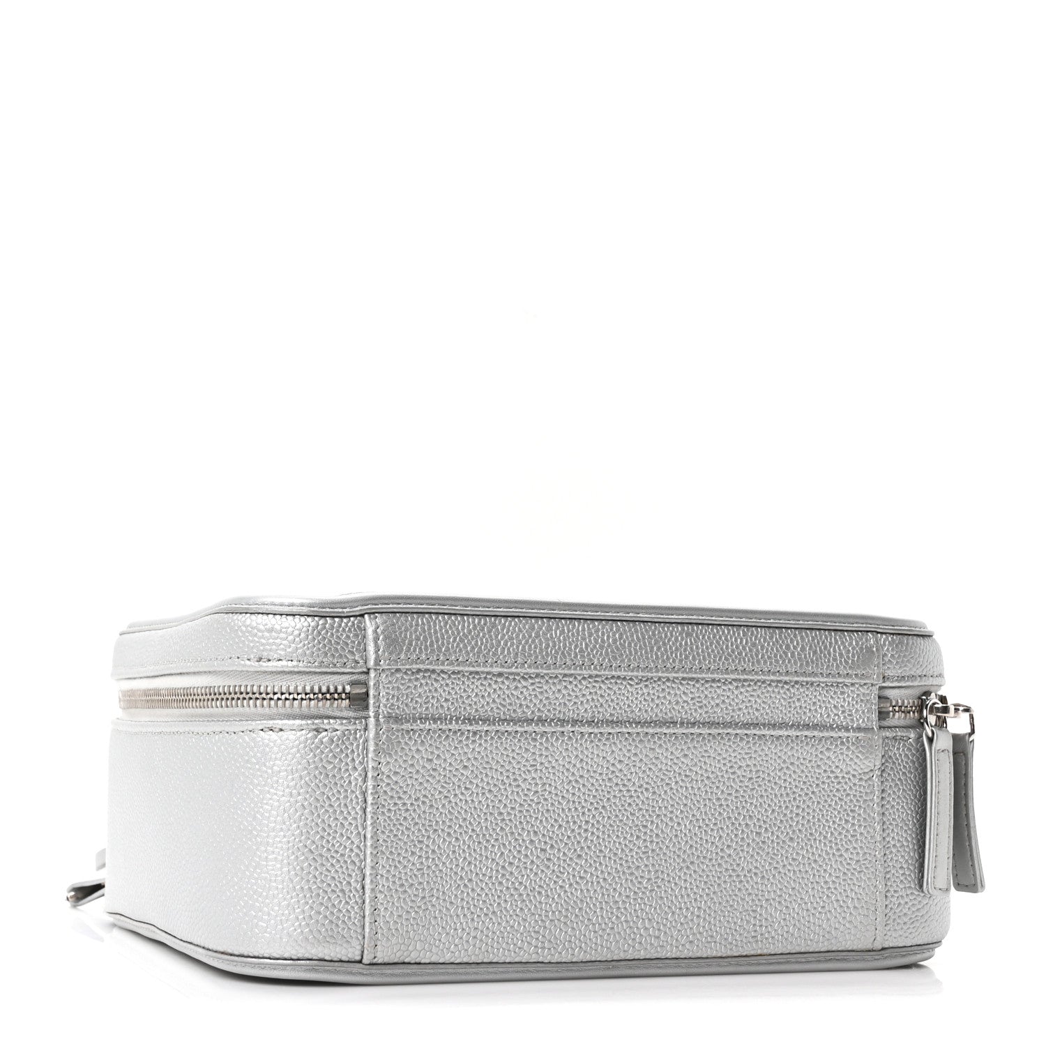 Metallic Caviar Quilted Large CC Filigree Vanity Case Silver