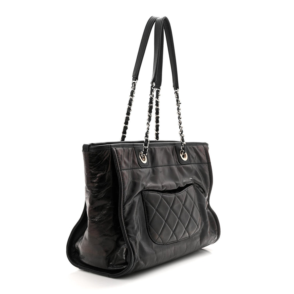 Glazed Calfskin Small Deauville Tote Black