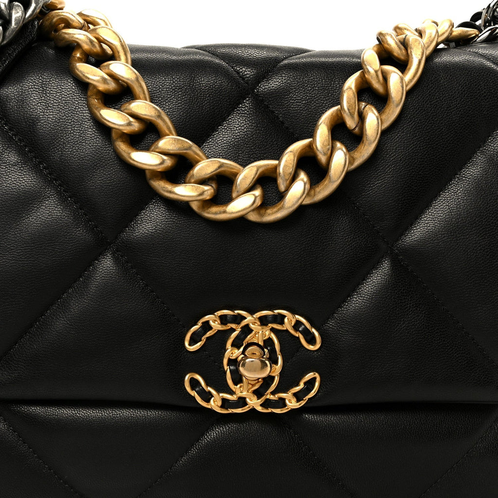 Goatskin Quilted Large Chanel 19 Flap Black