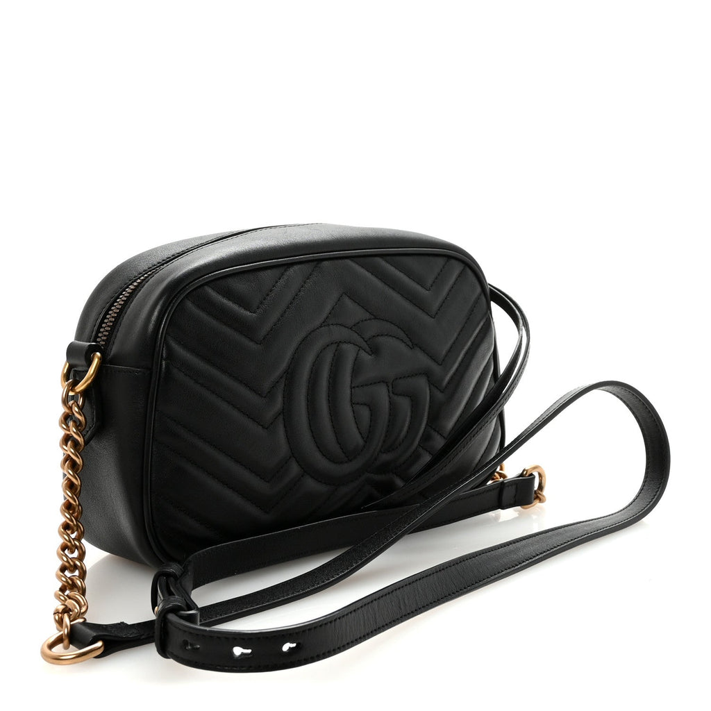 Calfskin Matelasse Small GG Marmont Chain Shoulder Bag Black