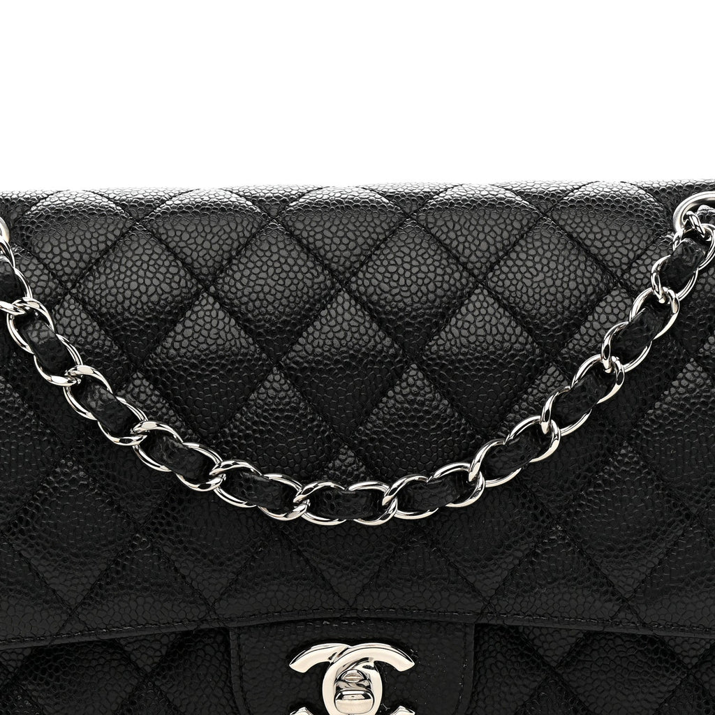 Caviar Quilted Medium Double Flap Black