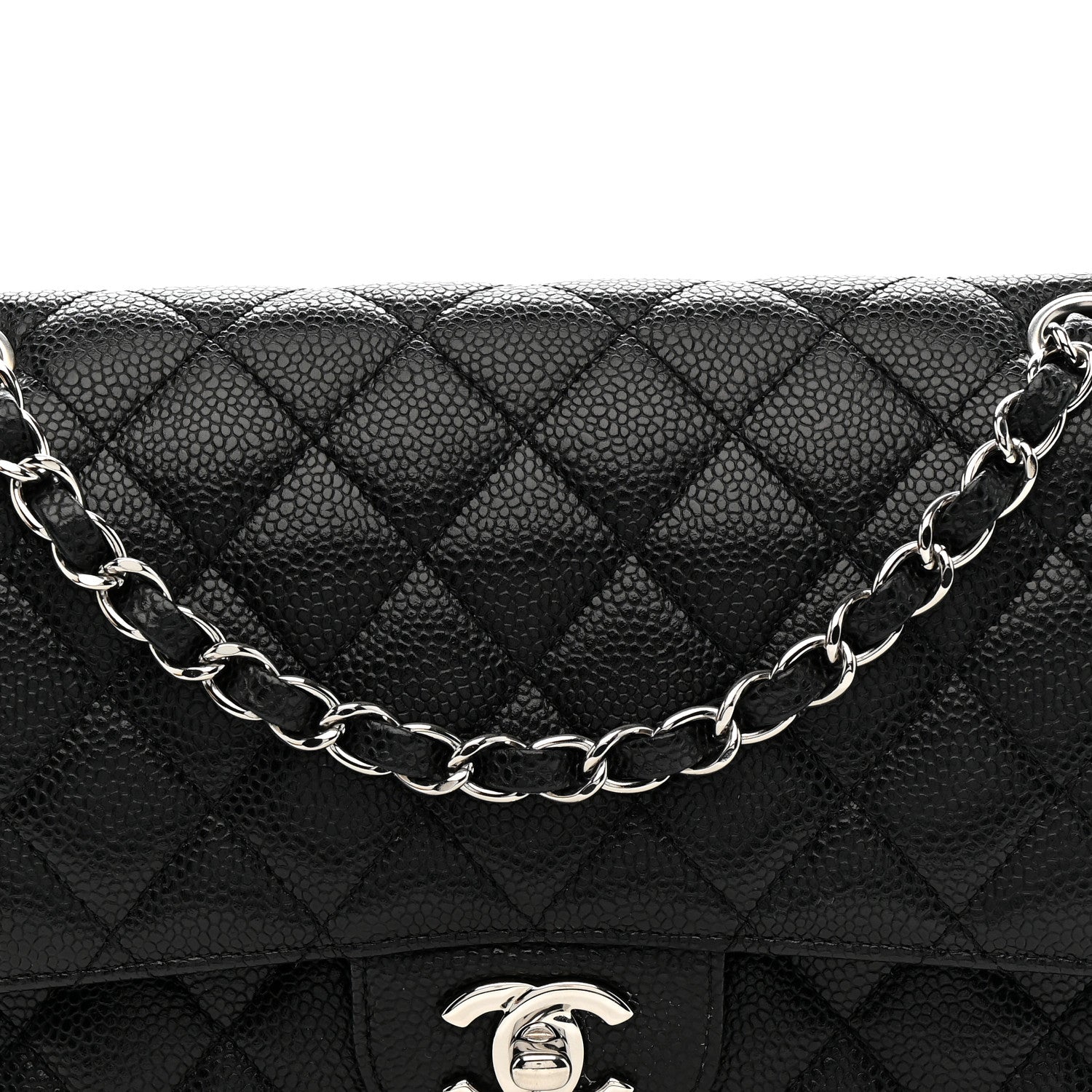 Caviar Quilted Medium Double Flap Black