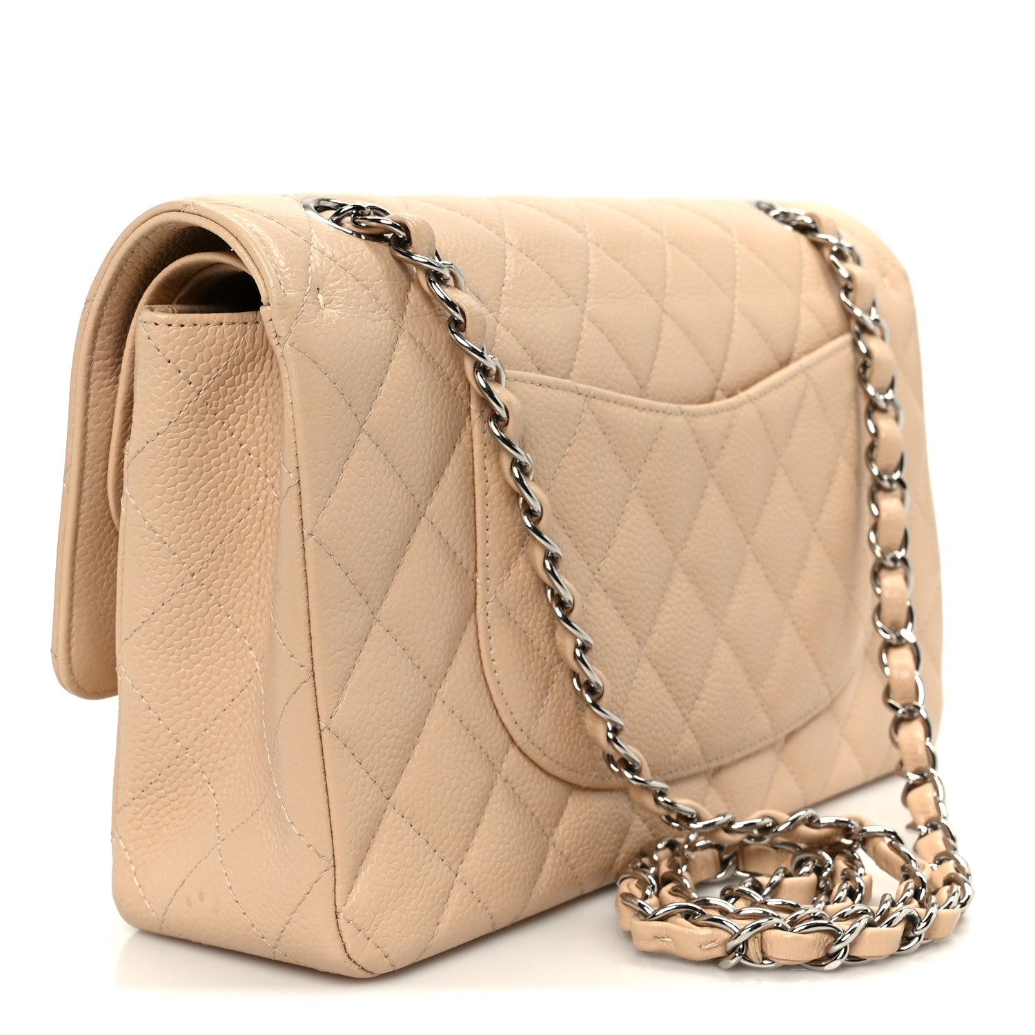 Caviar Quilted Medium Double Flap Beige