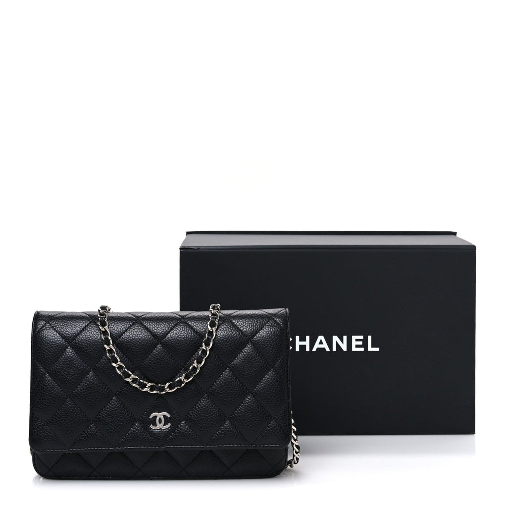 Caviar Quilted Wallet on Chain WOC Black