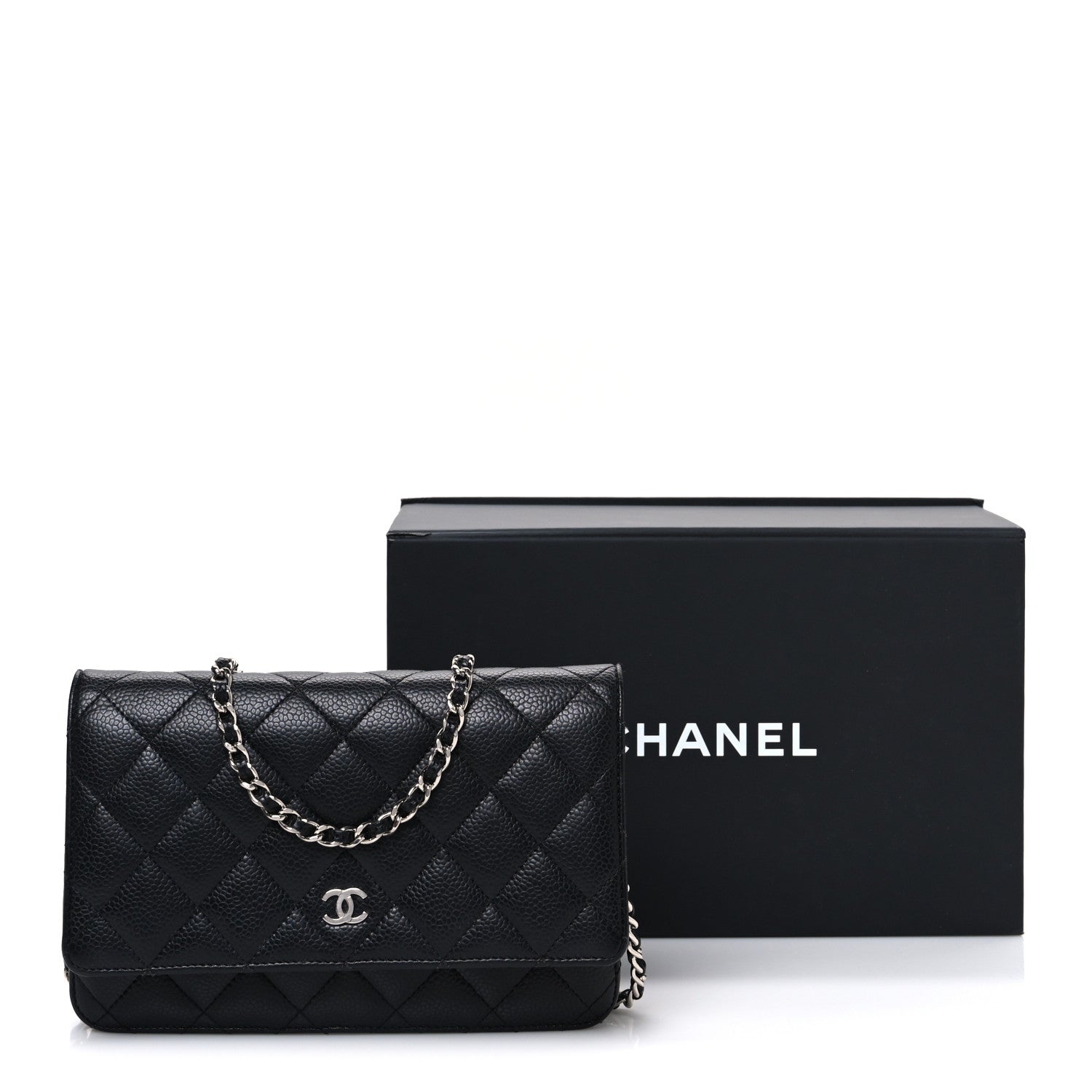 Caviar Quilted Wallet on Chain WOC Black