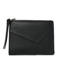 Calfskin Puzzle Zip Slim Compact Bi-Fold Wallet Black