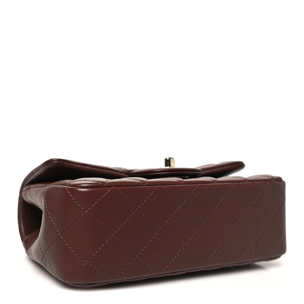 Lambskin Quilted Mini Top Handle Rectangular Flap Dark Brown