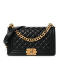 Lambskin Quilted Medium Boy Flap Black