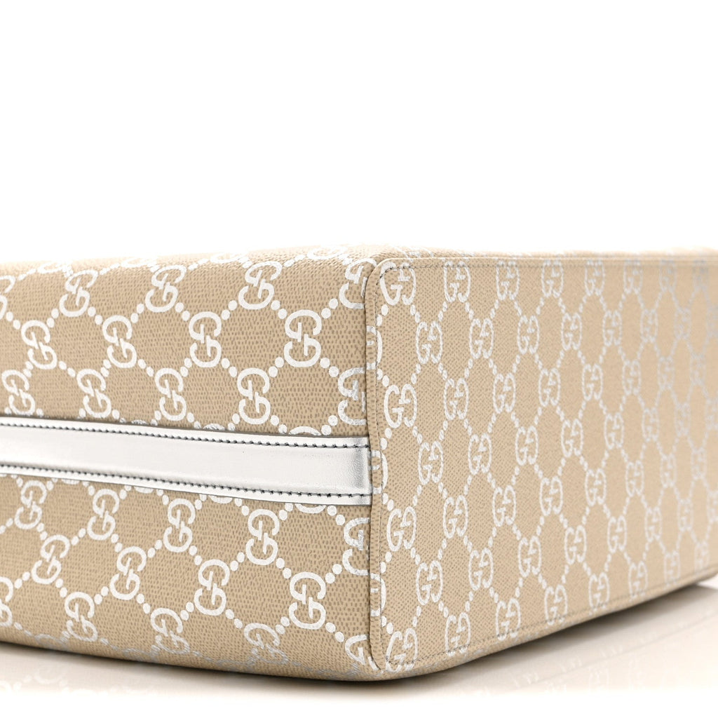GG Supreme Monogram Emblem Medium Tote Bag  Beige Silver