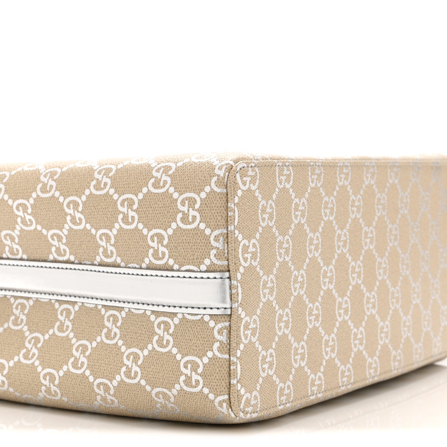 GG Supreme Monogram Emblem Medium Tote Bag  Beige Silver