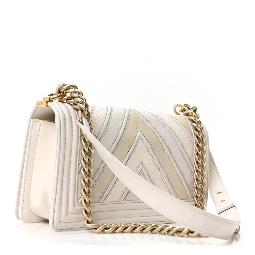 Caviar Calfskin Chevron Medium Boy Flap White