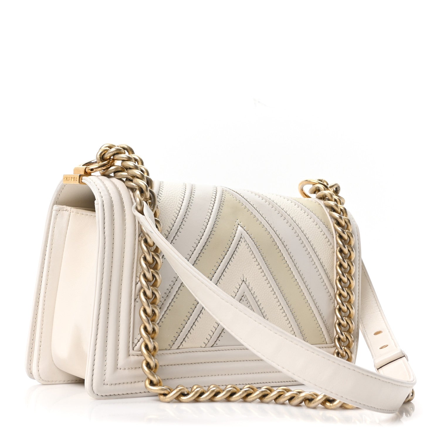 Caviar Calfskin Chevron Medium Boy Flap White