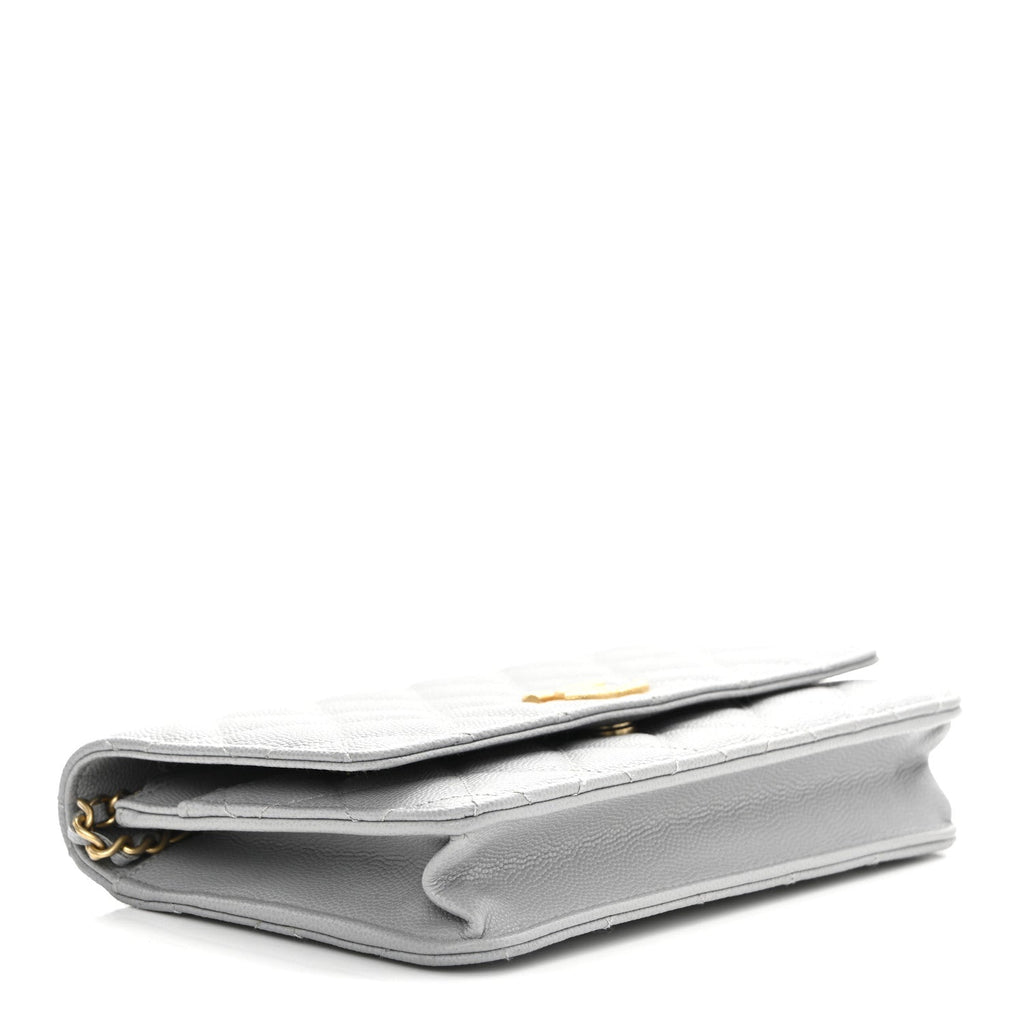 Caviar Quilted Textured CC Wallet On Chain WOC Grey