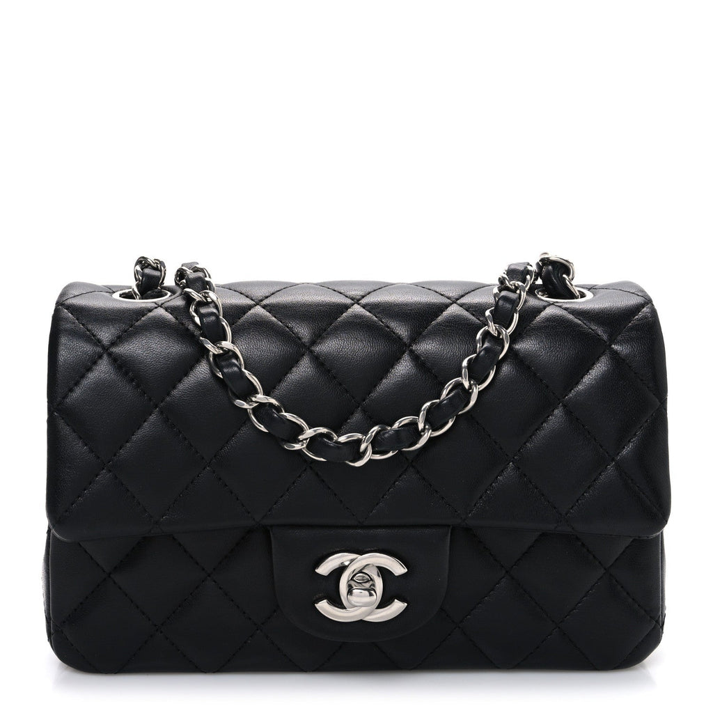 Lambskin Quilted Mini Rectangular Flap Black