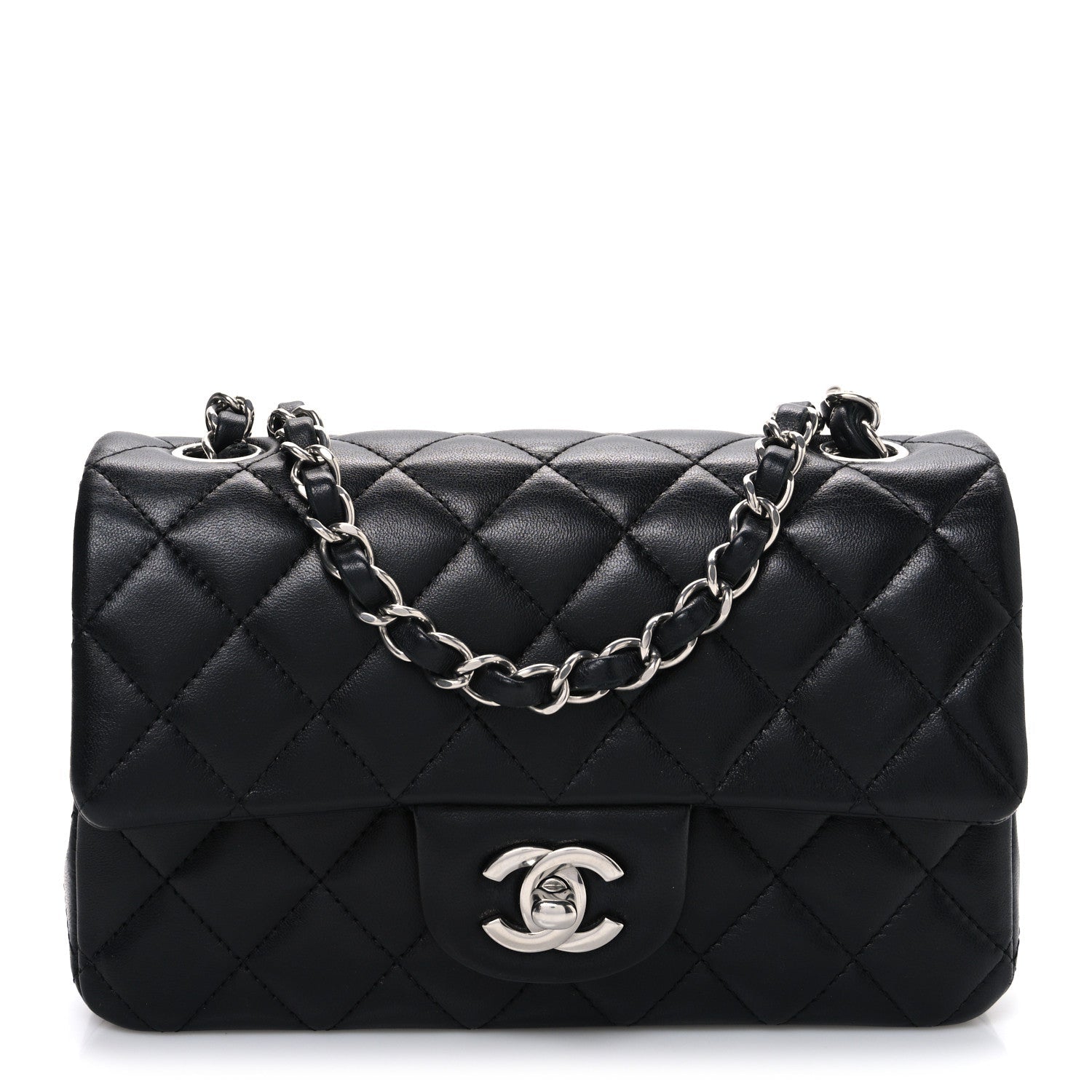 Lambskin Quilted Mini Rectangular Flap Black