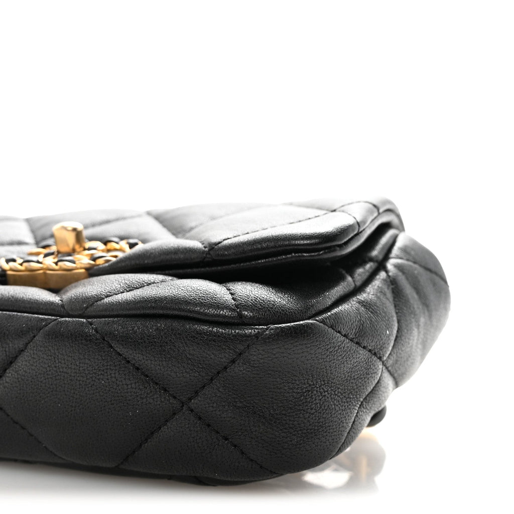 Goatskin Quilted Chanel 19 Waist Bag Black