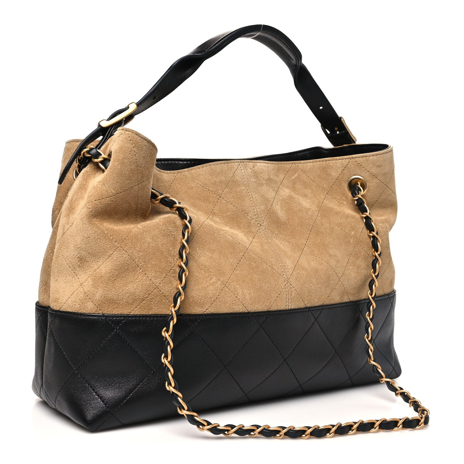 Suede Calfskin Shiny Lambskin Quilted Small Coco Base Shopping Bag Beige Black