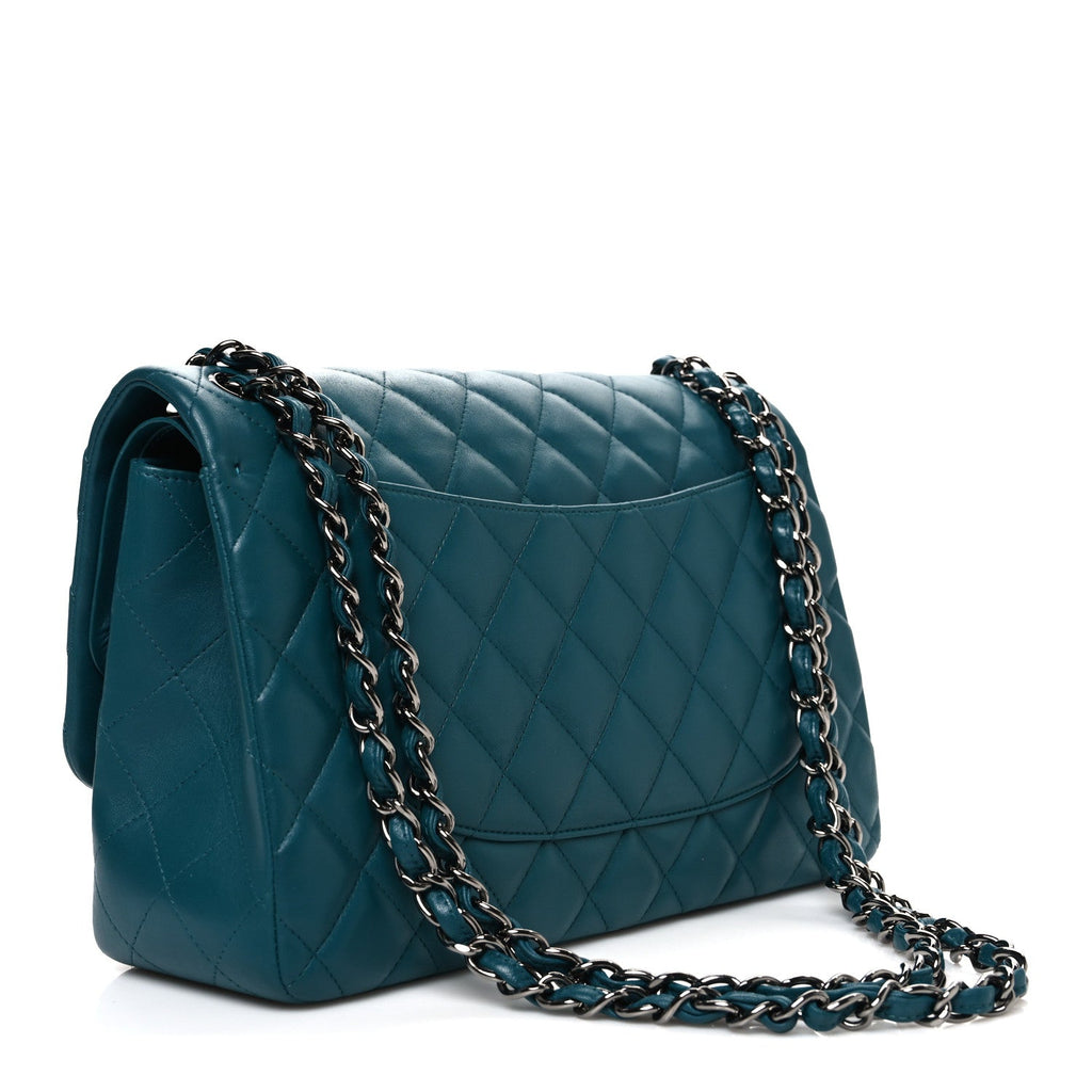 Lambskin Quilted Jumbo Double Flap Turquoise