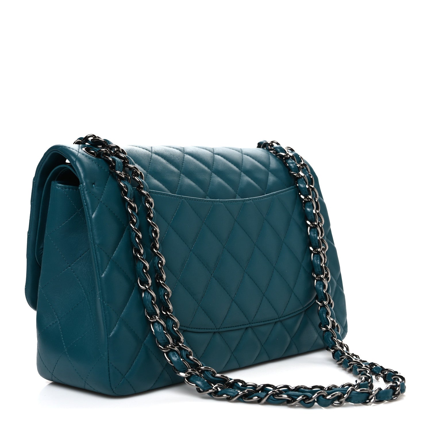 Lambskin Quilted Jumbo Double Flap Turquoise