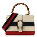Calfskin Bamboo Web Medium Dionysus Top Handle Bag White Blue Hibiscus Red