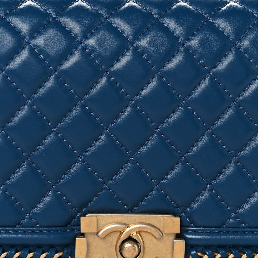 Calfskin Quilted Medium Boy Top Handle Flap Blue