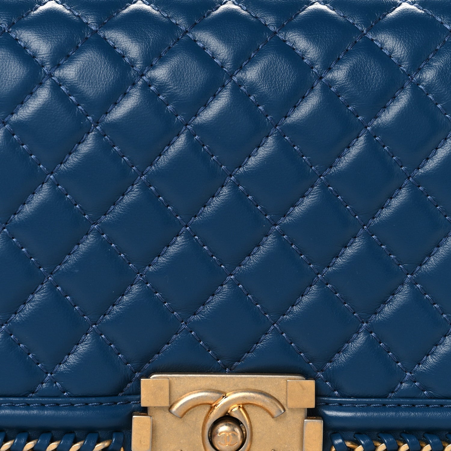 Calfskin Quilted Medium Boy Top Handle Flap Blue