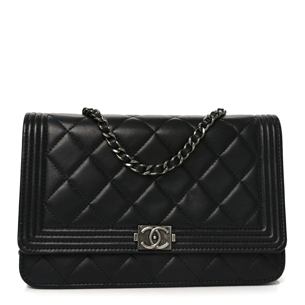 Lambskin Quilted Boy Wallet On Chain WOC Black