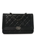 Lambskin Quilted Boy Wallet On Chain WOC Black