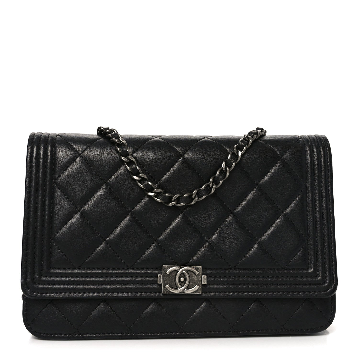 Lambskin Quilted Boy Wallet On Chain WOC Black
