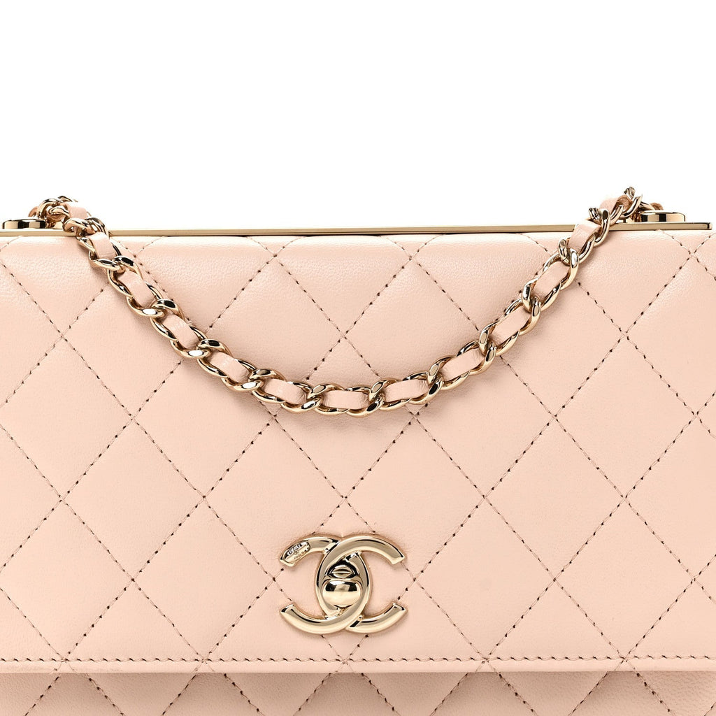 Lambskin Quilted Trendy CC Wallet On Chain WOC Light Beige