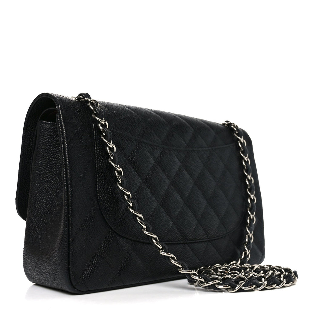 Caviar Quilted Jumbo Double Flap Black