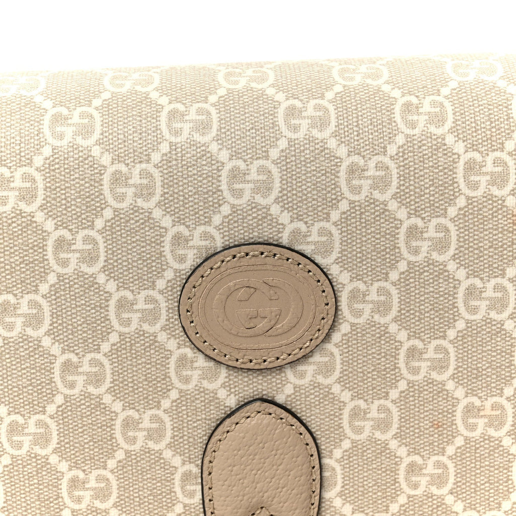 GG Supreme Monogram Textured Dollar Calfskin Mini Retro Interlocking G Flap Shoulder Bag Beige Mystic White Oatmeal